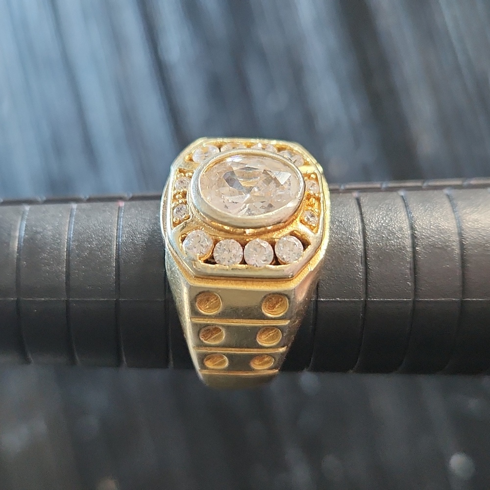Moissanite Gold Plated 925 Sterling Silver Men's Ring Sz 10